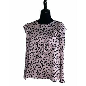 Topshop Animal Print Ruffle Across Long Sleeves Blouse Size 2